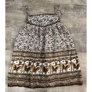 Vtg Y2K Fashion Fuse Babydoll Tank Top Womens Brown Butterfly Floral Fairy Boho
